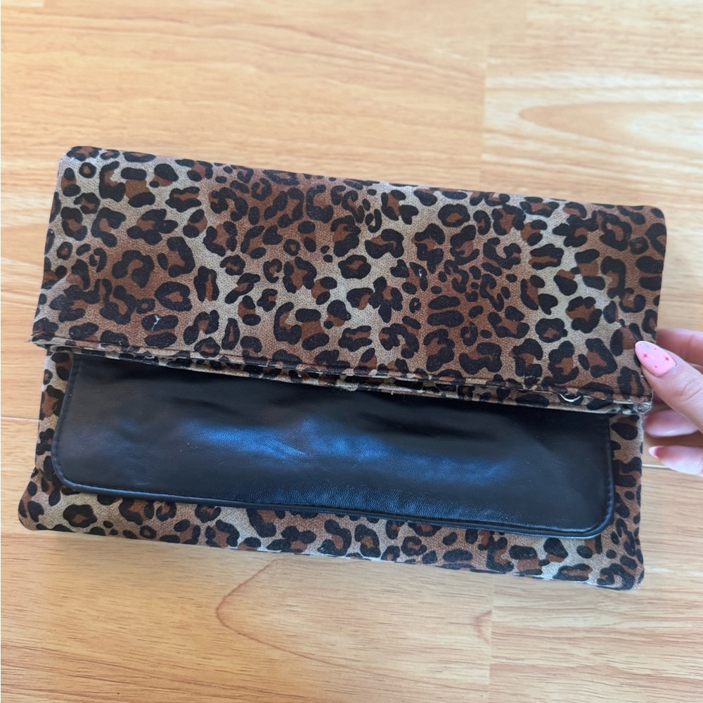Leopard Print Clutch with Black Accent